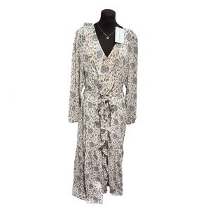 Lucky Brand Floral Boho Maxi Dress Women’s Sz L Long Sleeve Ruffle Belted NWT